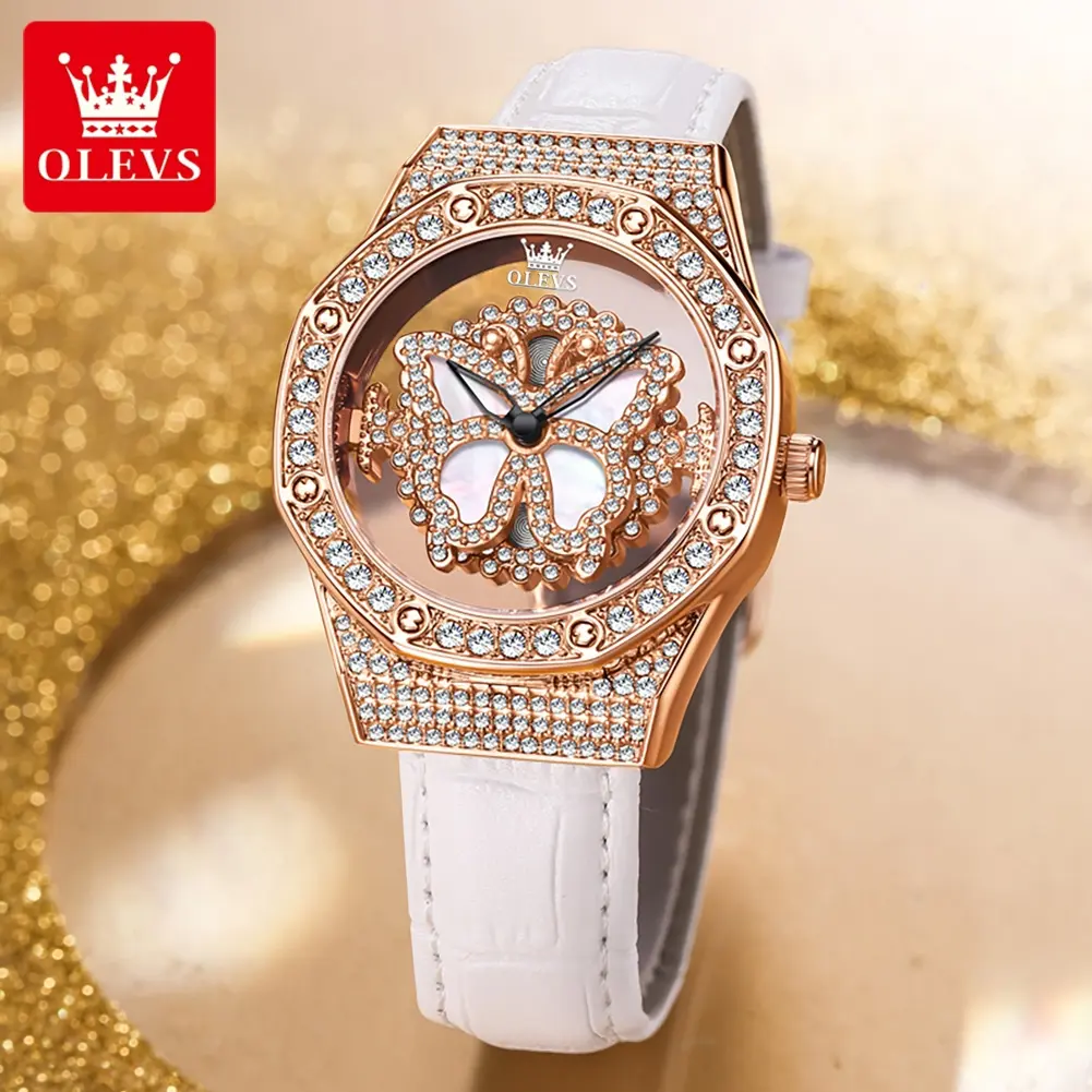 OLEVS 9996 Women's Watch Luxury Diamond Rotatable Dial Waterproof Quartz Watch For Women Top Brand Original Ladies Hand Clock