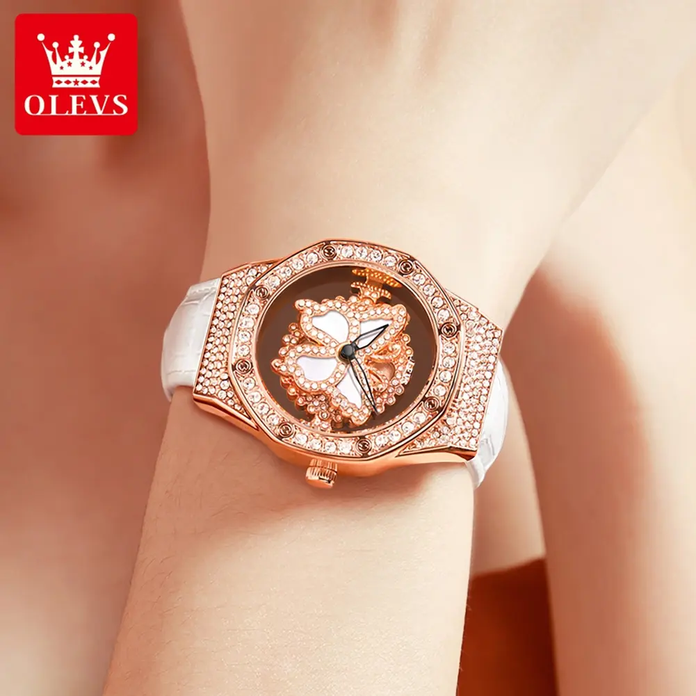 OLEVS 9996 Women's Watch Luxury Diamond Rotatable Dial Waterproof Quartz Watch For Women Top Brand Original Ladies Hand Clock