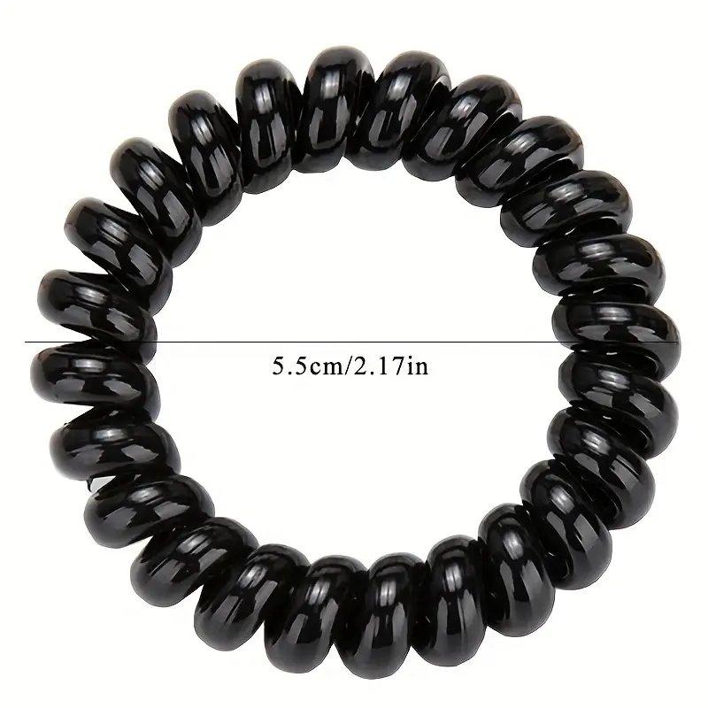 5pcs/Set Basic Black Telephone Cord Scrunchies Spiral Hair Ties Elastic Hair Band Ponytail Holder Girls Women Hair Accessories