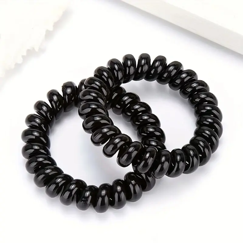 5pcs/Set Basic Black Telephone Cord Scrunchies Spiral Hair Ties Elastic Hair Band Ponytail Holder Girls Women Hair Accessories