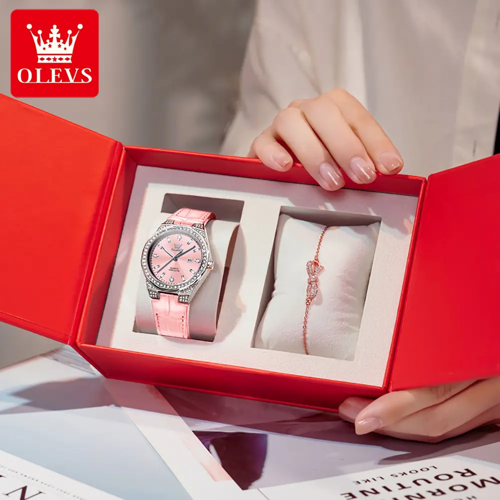 OLEVS 5606 Woman's Watch Classic Business Waterproof Quartz Watch For Women Auto Date Luxury Original Ladies Leather Hand Clock