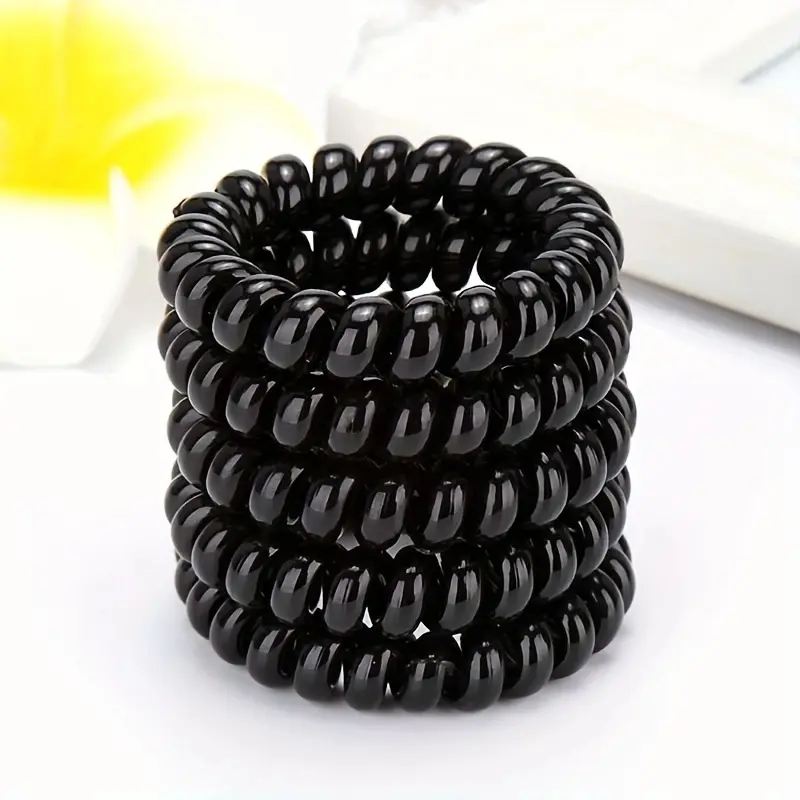 5pcs/Set Basic Black Telephone Cord Scrunchies Spiral Hair Ties Elastic Hair Band Ponytail Holder Girls Women Hair Accessories