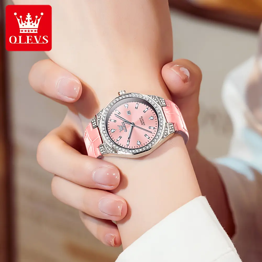 OLEVS 5606 Woman's Watch Classic Business Waterproof Quartz Watch For Women Auto Date Luxury Original Ladies Leather Hand Clock