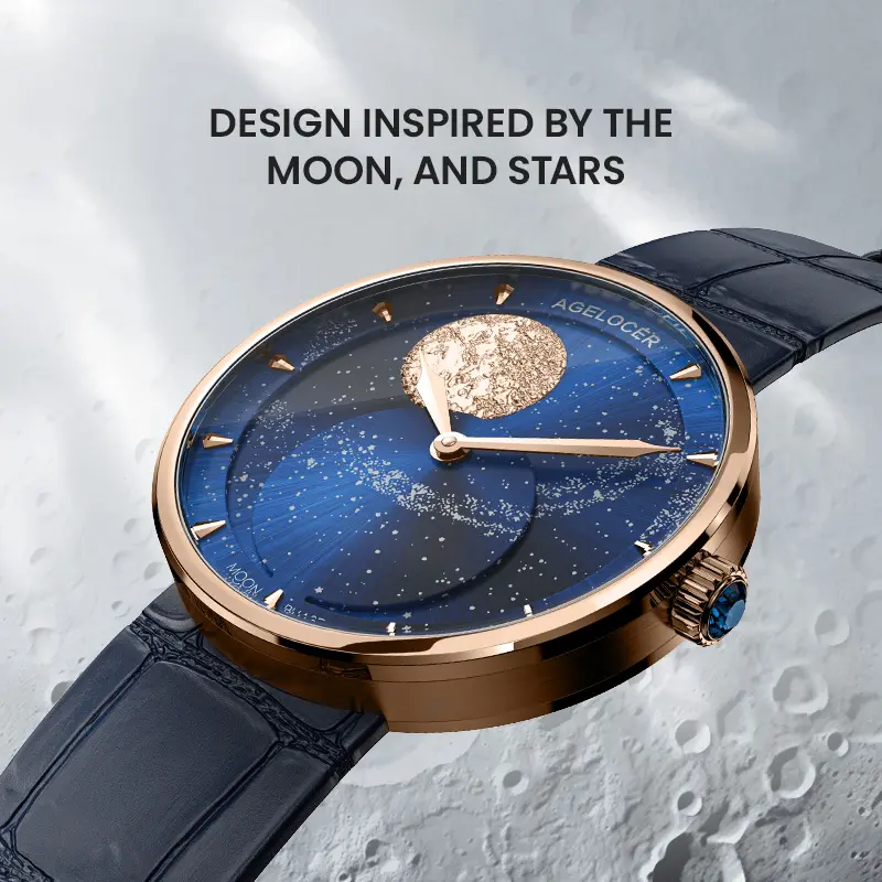 AGELOCER Original Astronomer Watch Women's Luxury Gold Watch Quartz Moon Phase Watch Birthday Gift for Women
