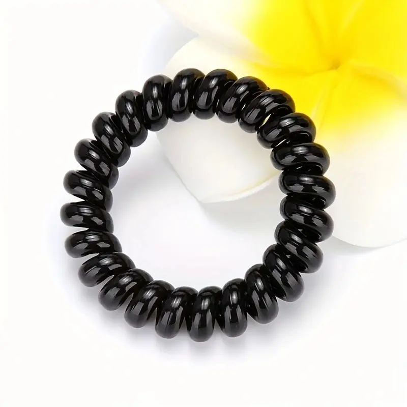 5pcs/Set Basic Black Telephone Cord Scrunchies Spiral Hair Ties Elastic Hair Band Ponytail Holder Girls Women Hair Accessories