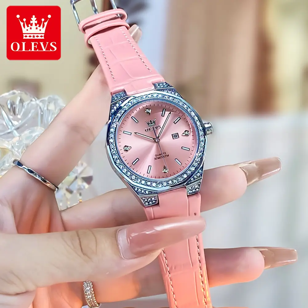 OLEVS 5606 Woman's Watch Classic Business Waterproof Quartz Watch For Women Auto Date Luxury Original Ladies Leather Hand Clock