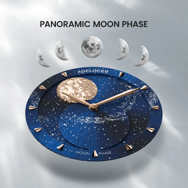 AGELOCER Original Astronomer Watch Women's Luxury Gold Watch Quartz Moon Phase Watch Birthday Gift for Women
