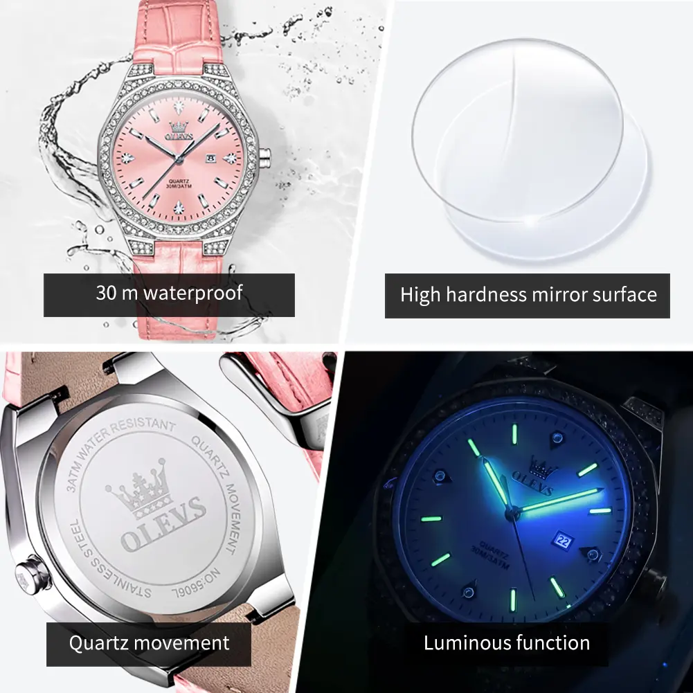OLEVS 5606 Woman's Watch Classic Business Waterproof Quartz Watch For Women Auto Date Luxury Original Ladies Leather Hand Clock