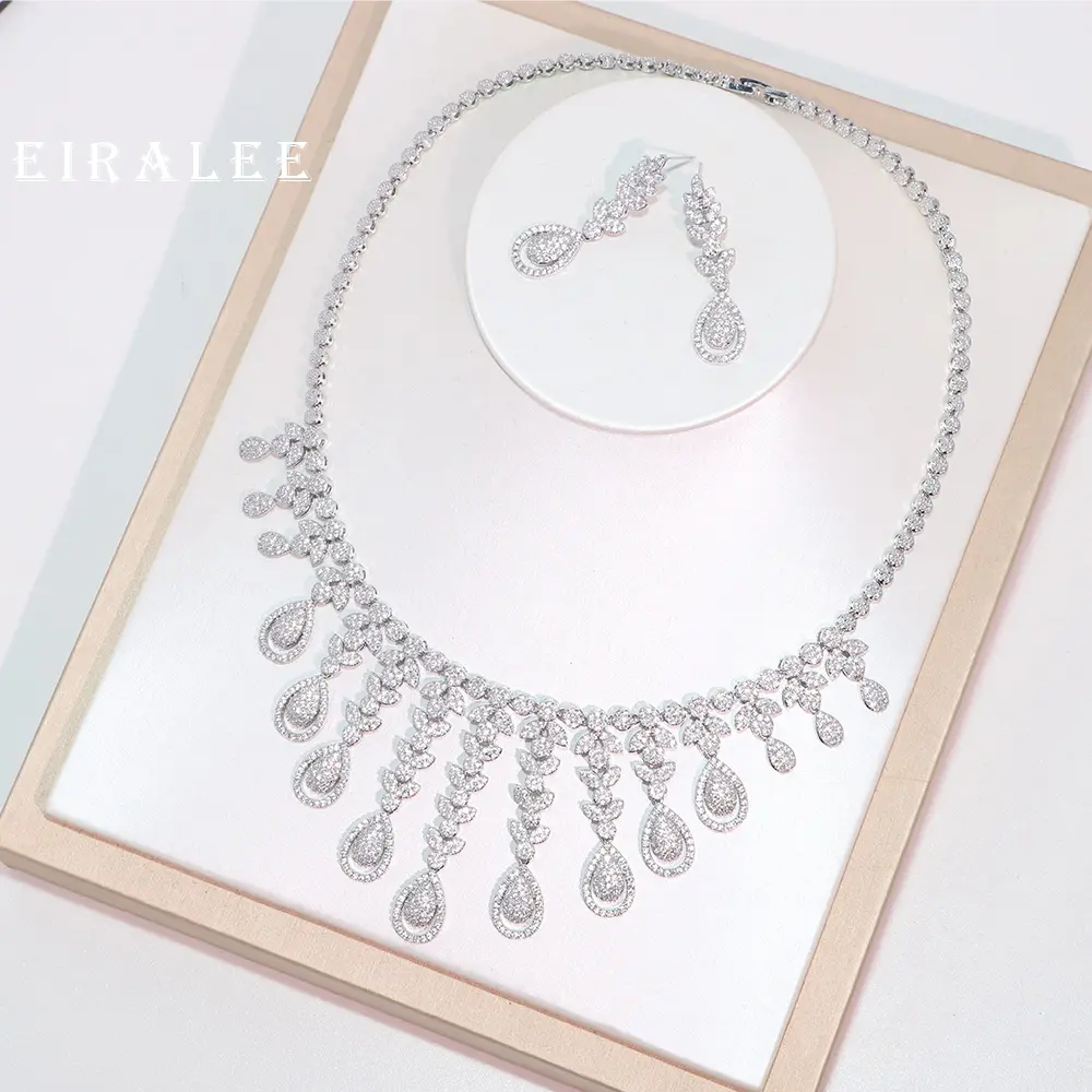 Trendy Women Fashion Jewelry Set For Wedding Cubic Zirconia Romantic Bridal Finger Ring Tassel Earrings Super Qualit