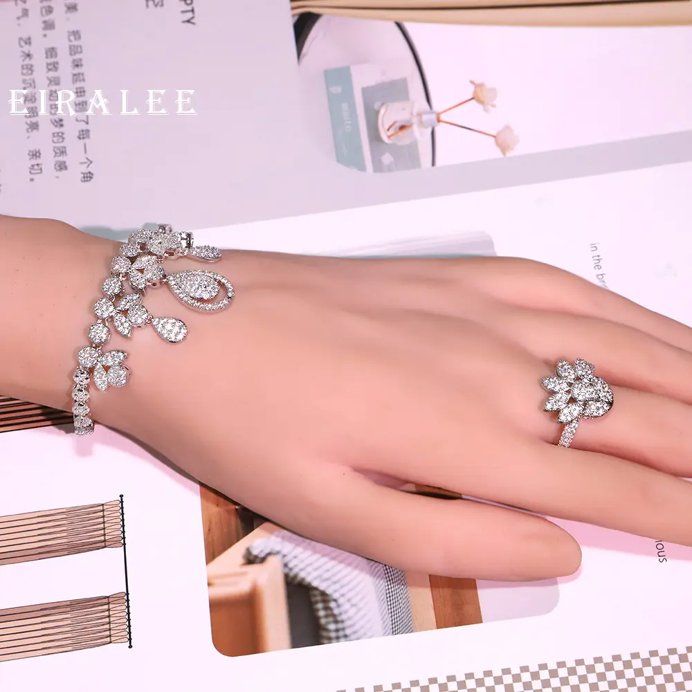 Trendy Women Fashion Jewelry Set For Wedding Cubic Zirconia Romantic Bridal Finger Ring Tassel Earrings Super Qualit