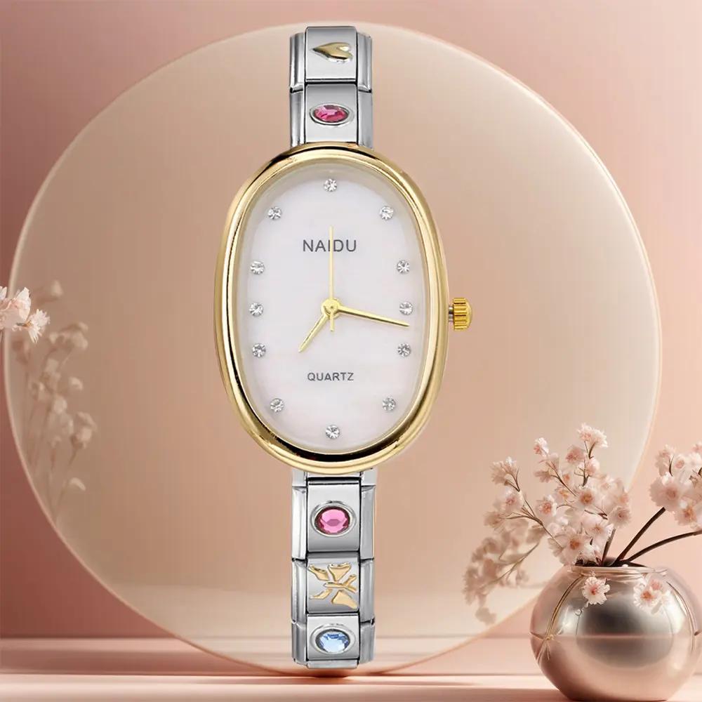 2025 New Trendy Female Style Ellipse Quartz Watch Stainless Steel Strap 9mm Width Hand Chain Hand Watch Delicate Gifts