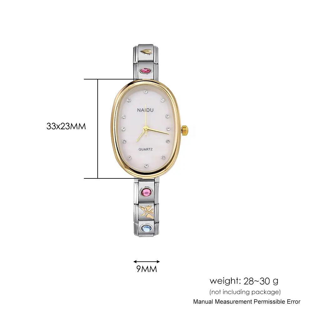 2025 New Trendy Female Style Ellipse Quartz Watch Stainless Steel Strap 9mm Width Hand Chain Hand Watch Delicate Gifts