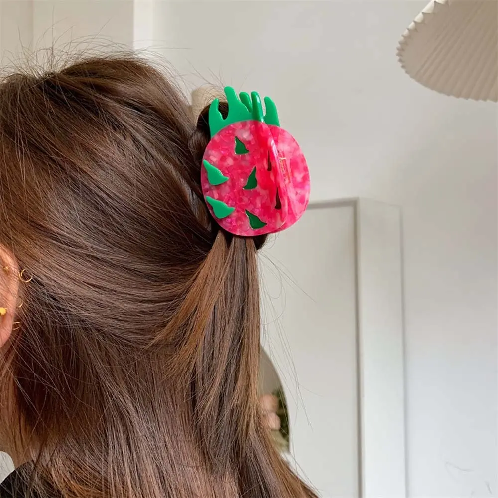 Claw Clip Waterproof Fruit Shark Clip Korean Style Sweet Acetic Acid Hair Claw Eggplant Cartoon Acrylic Hair Accessories Gifts
