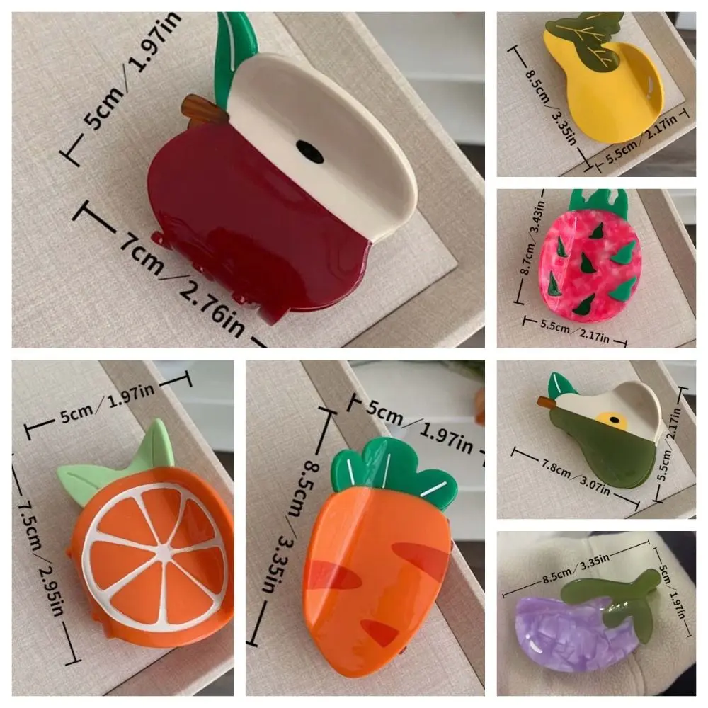 Claw Clip Waterproof Fruit Shark Clip Korean Style Sweet Acetic Acid Hair Claw Eggplant Cartoon Acrylic Hair Accessories Gifts
