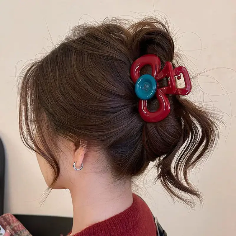 Korean Geometric Bow Flower Claw Clamp Trendy Acrylic Hair Clips Hairpin For Women Ponytail Ornament Girls Hair Accessories Gift