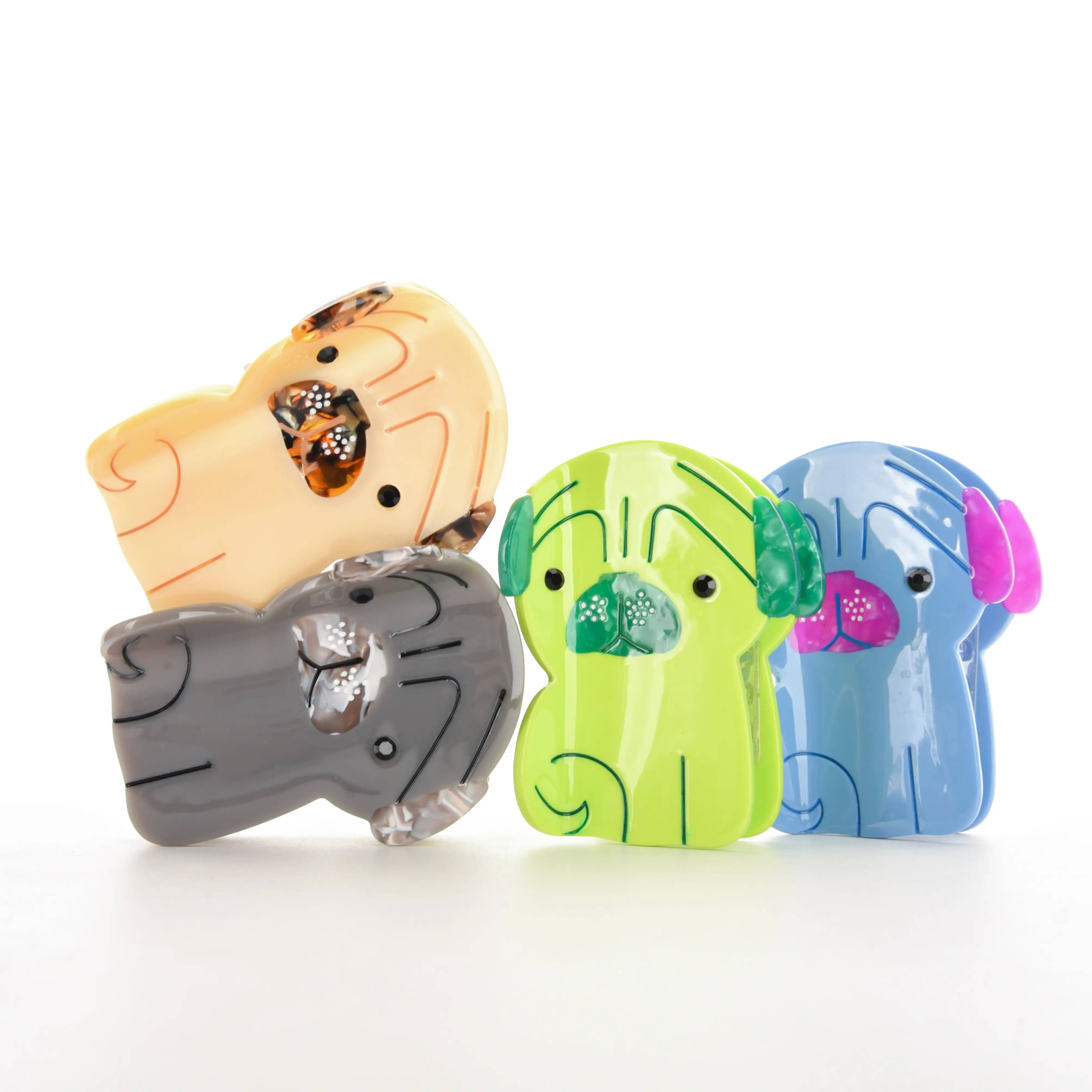 Refreshing World Style Hair Claw Cute Pug Animal Pets Personality Design Acetate Hair Claw Clips Hair Accessories for Women Girl