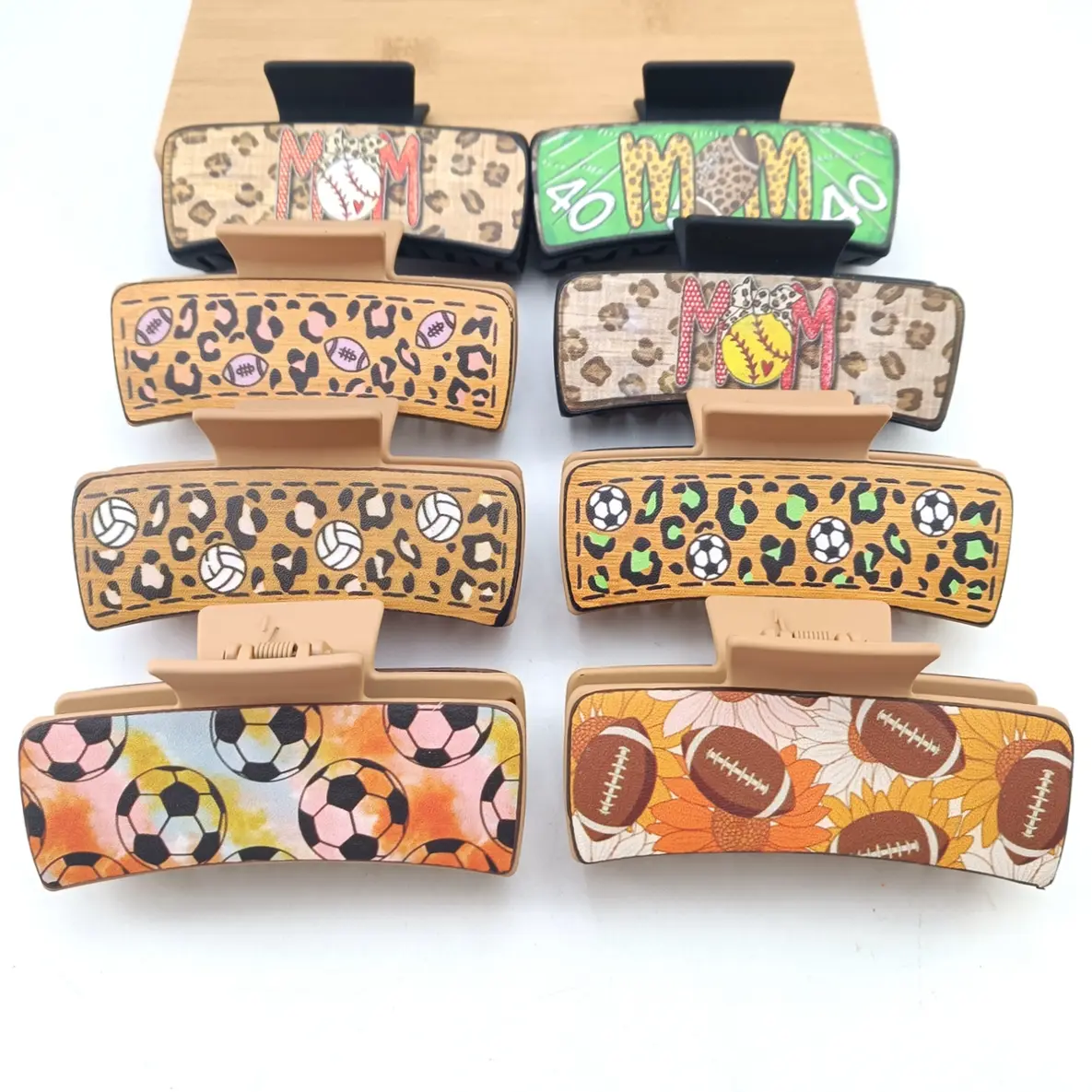 1pc Football Design Leather Hair Claw Shark Claw Sports Claw Clips Ponytail Holder Gift Hair Accessories For Girls Women