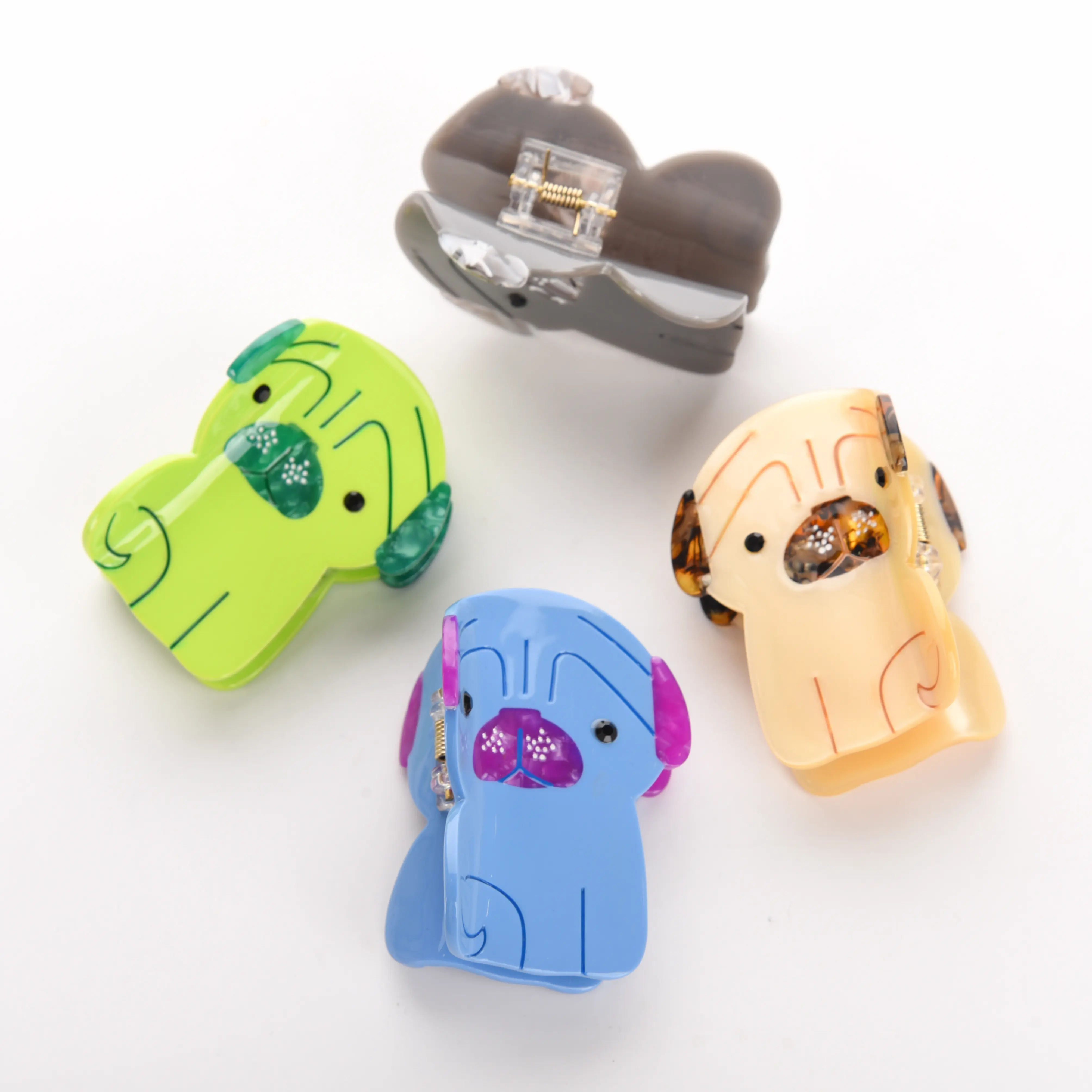 Refreshing World Style Hair Claw Cute Pug Animal Pets Personality Design Acetate Hair Claw Clips Hair Accessories for Women Girl