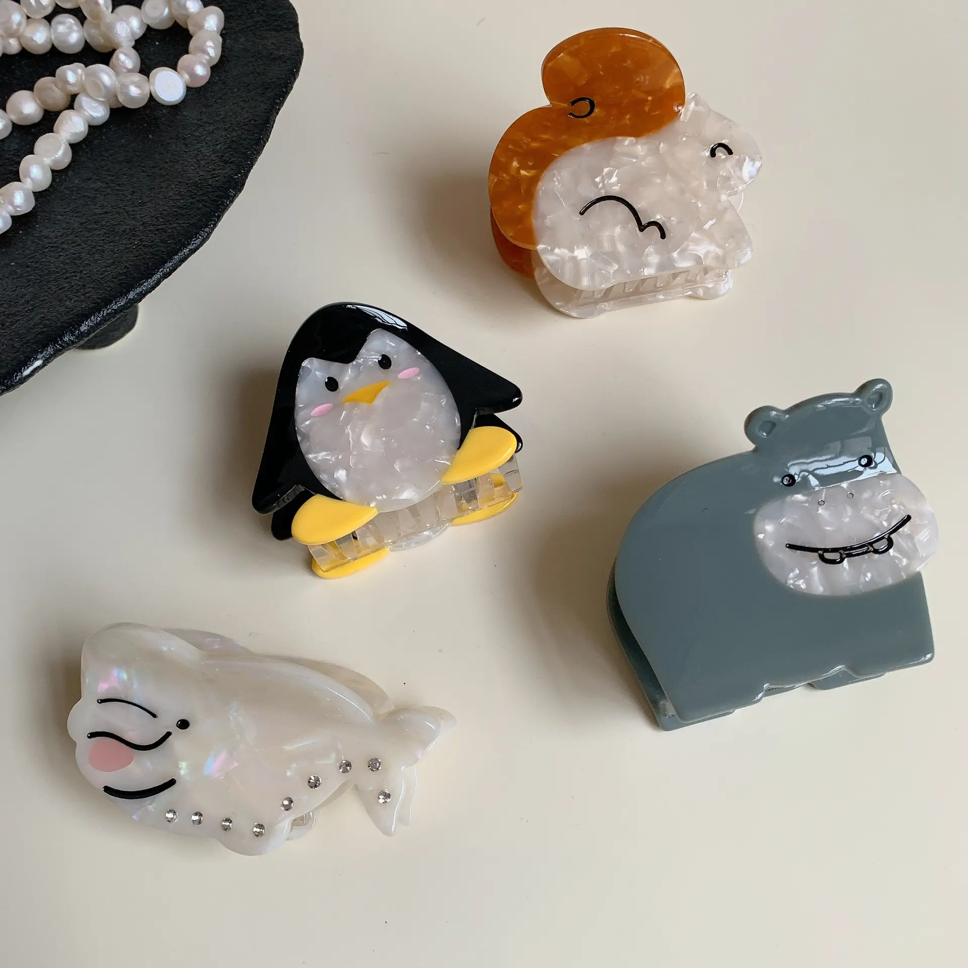 NEW Cartoon Animals Hair Claw Hippopotamus Penguin Cute Design Acetate Hair Claw Clips Hair Accessories for Women Girls