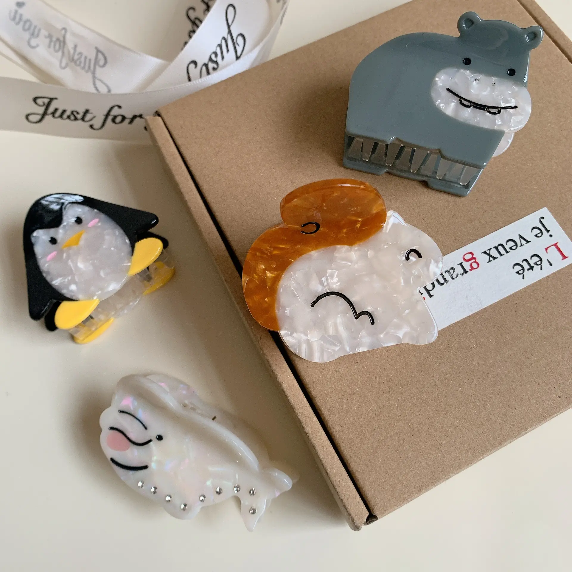 NEW Cartoon Animals Hair Claw Hippopotamus Penguin Cute Design Acetate Hair Claw Clips Hair Accessories for Women Girls