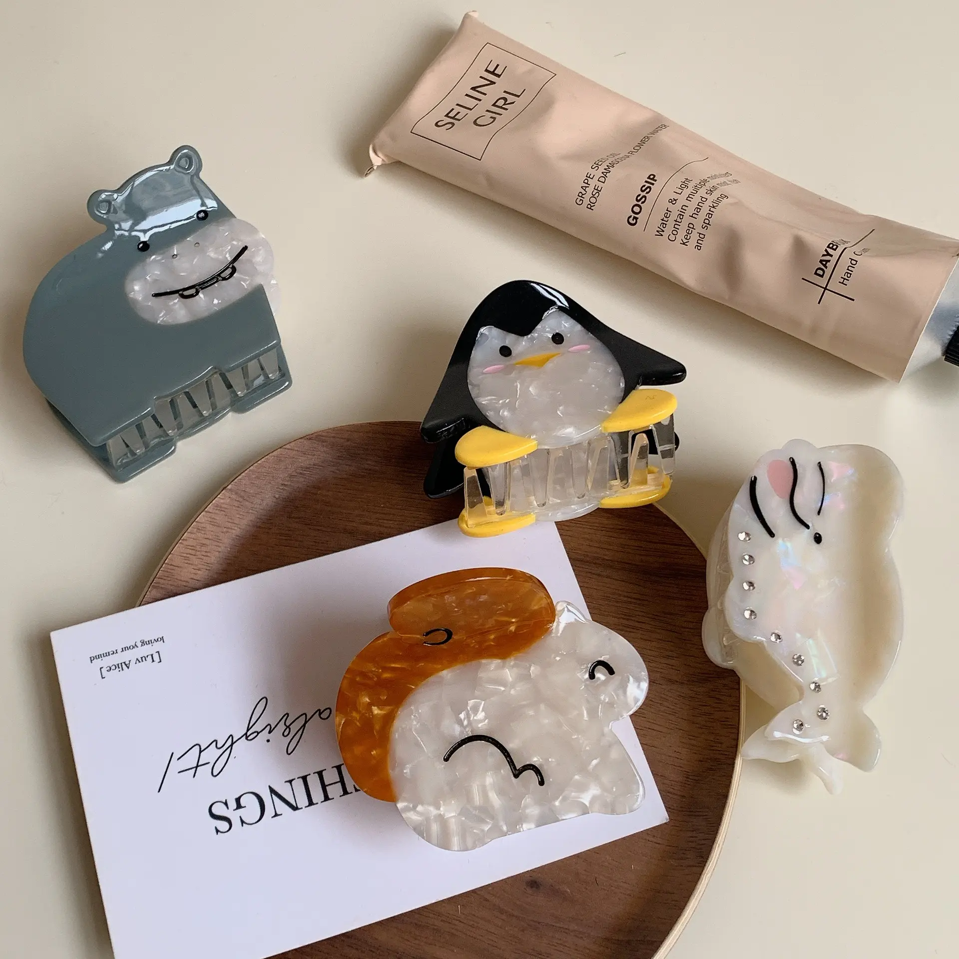 NEW Cartoon Animals Hair Claw Hippopotamus Penguin Cute Design Acetate Hair Claw Clips Hair Accessories for Women Girls