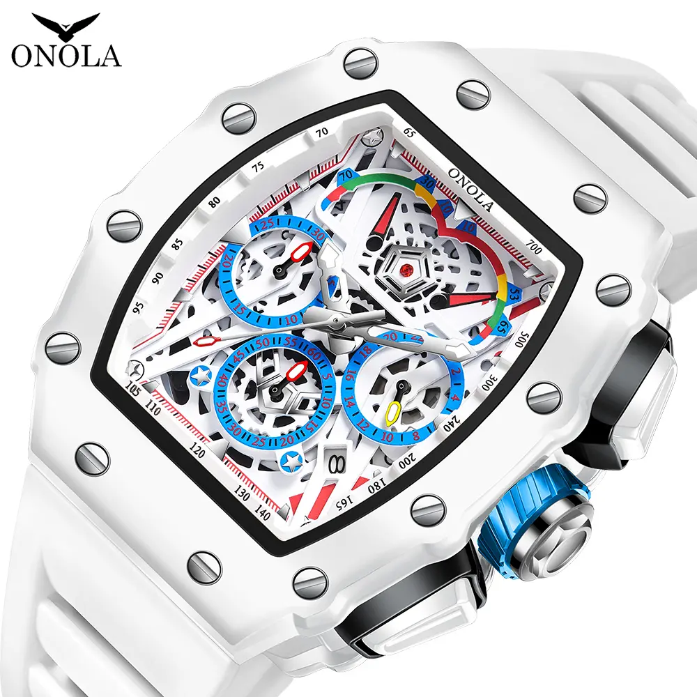 Luxury Watch Men's ONOLA Fashion Casual  Multifunctional Silicone Tape Waterproof Quartz Watch White