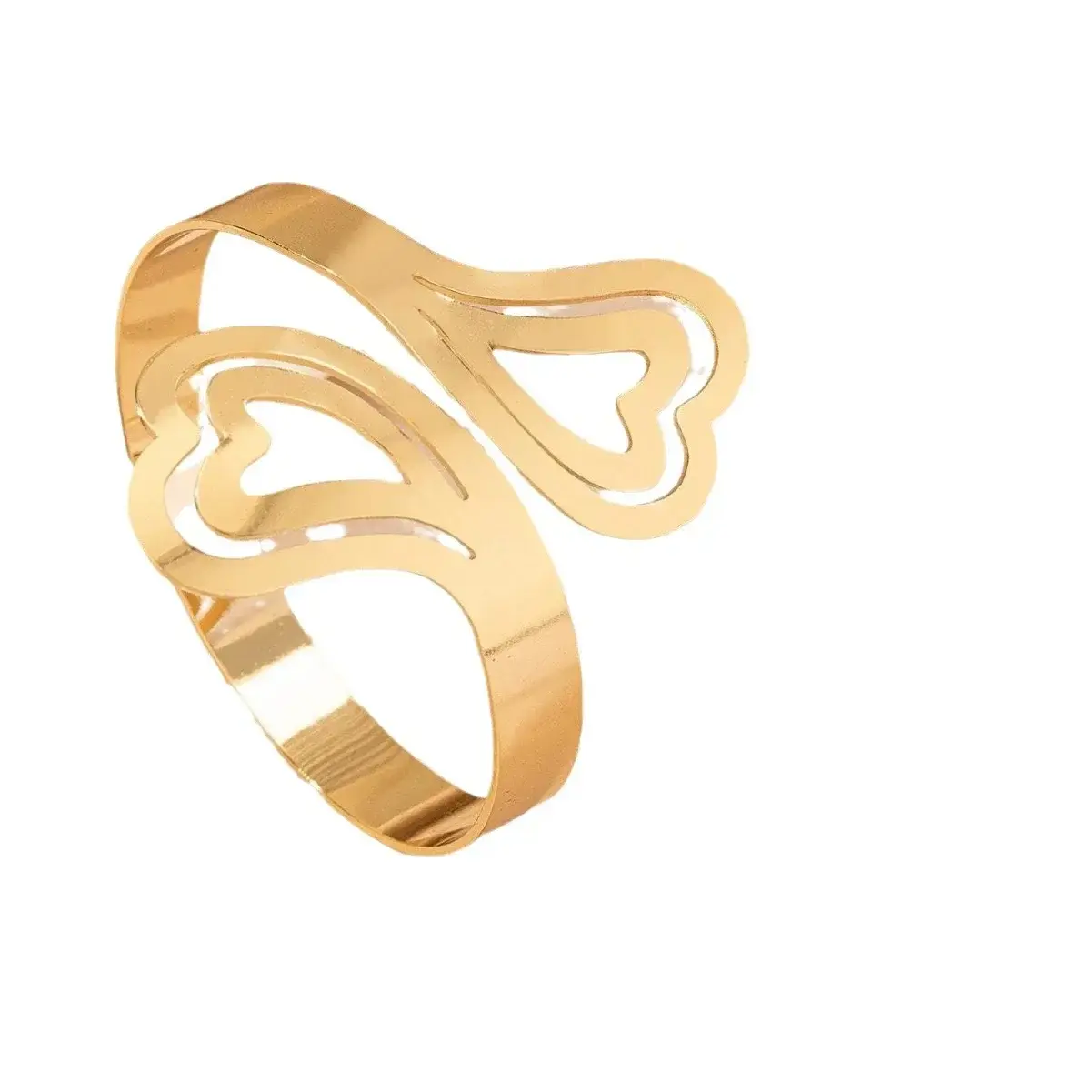 2PCS Gold-plated Heart Shaped Bracelet Bangles for Women Fashionable Temperament Geometric Ring Accessories Sets Jewelry