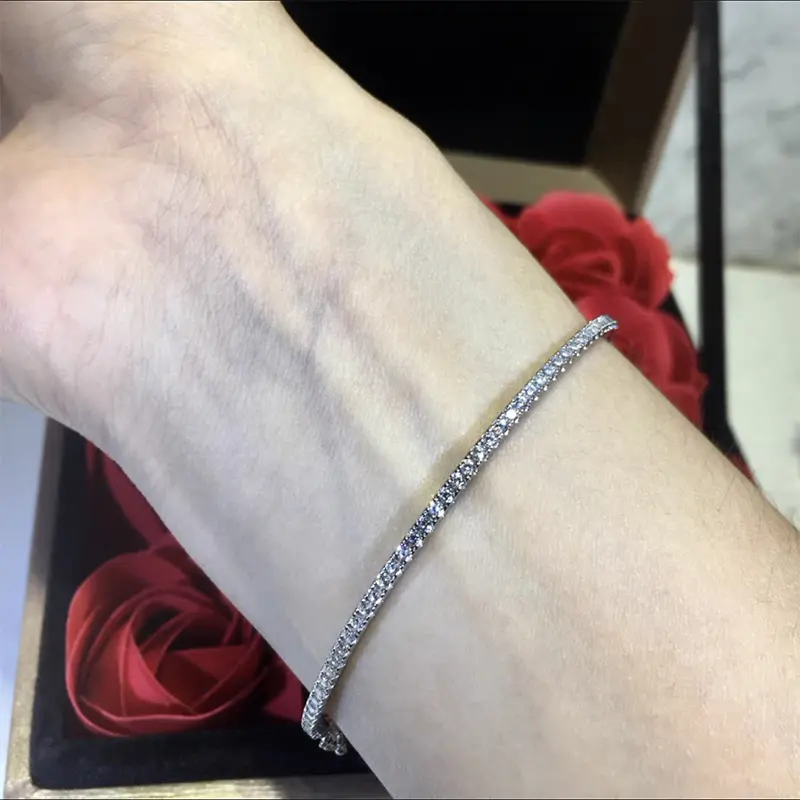 Quality Brand Pure 925 Sterling Silver Jewelry For Women Gold Bangle Move Diamond Bangle Wedding Jewelry Around Rivet 6cm Bangle