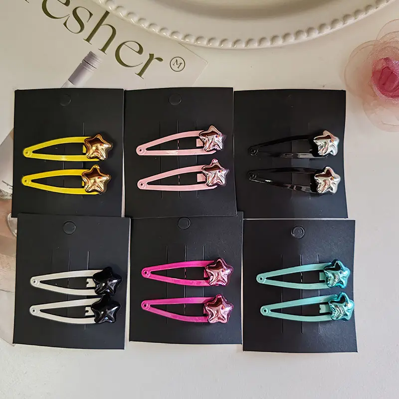 2PC Colorful Star simplicity cute BB Hair Side Clips Hairpin Cute Girls Women  Hair Accessories Ornament