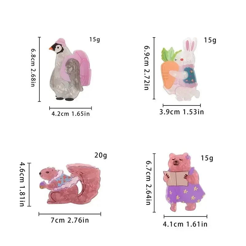 Cute Cartoon Animal Series Hair Claw Acrylic Funny Squirrel Penguin Rabbit Bear Crab Hair Clip for Women Girls Hair Accessories