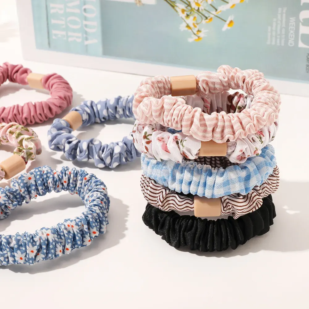 Women's Satin Pleated Hair Scrunchies Floral Printed Striped Polka Dots Elastic Hair Bands Girl Ponytail Holder Hair Accessories