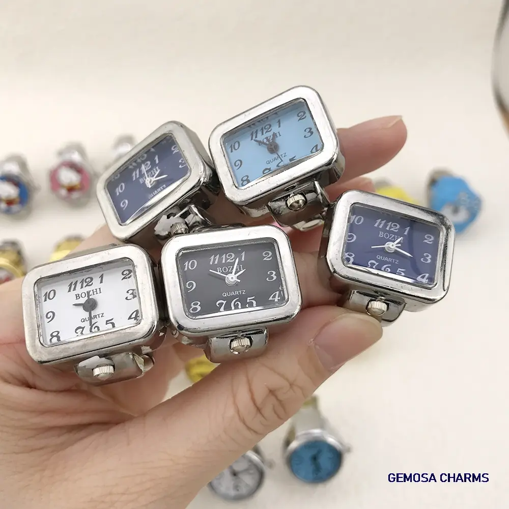 GEMOSA Creative Finger Watch Square Stainless Steel Italian Charm Link Clock Roman Quartz Watch Ring Trend Jewelry for Women Men