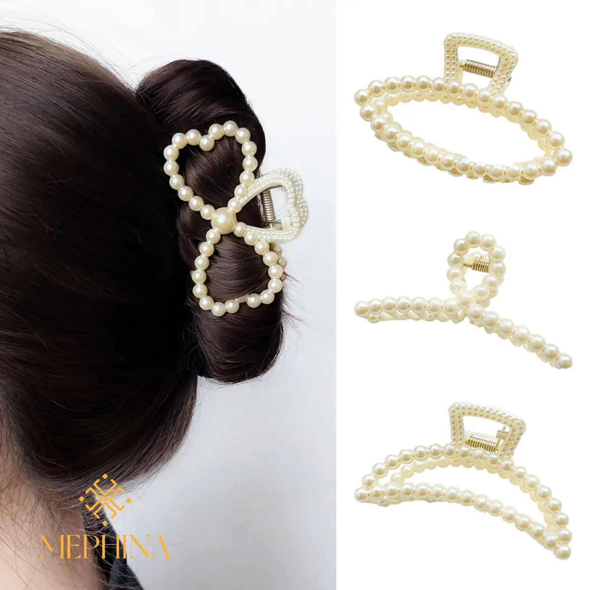 MEPHINA Classy Hair Claw Clips Pearl Hair Claws Delicate Hair Clips Pearl Hair Pins Elegant Hair Claws Accessories for Women