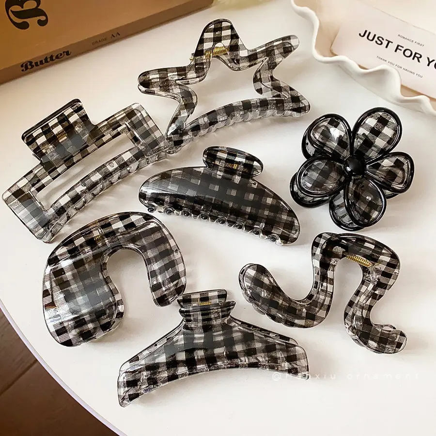 Leopard-print Large Arc Cross Square Geometric Acrylic Hair Grab Clips for Women Vintage Style Shark Clip Charm Head Accessories