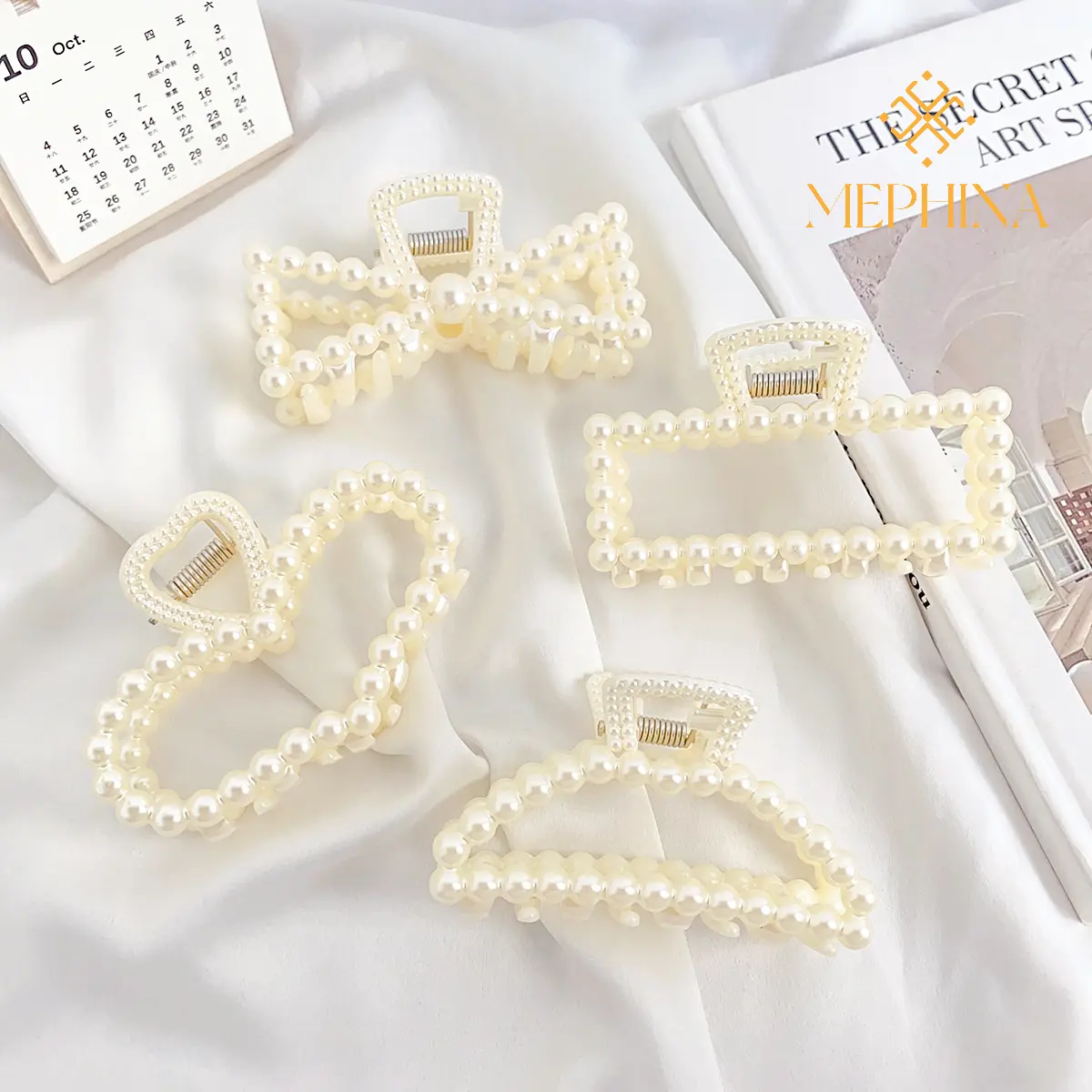 MEPHINA Classy Hair Claw Clips Pearl Hair Claws Delicate Hair Clips Pearl Hair Pins Elegant Hair Claws Accessories for Women