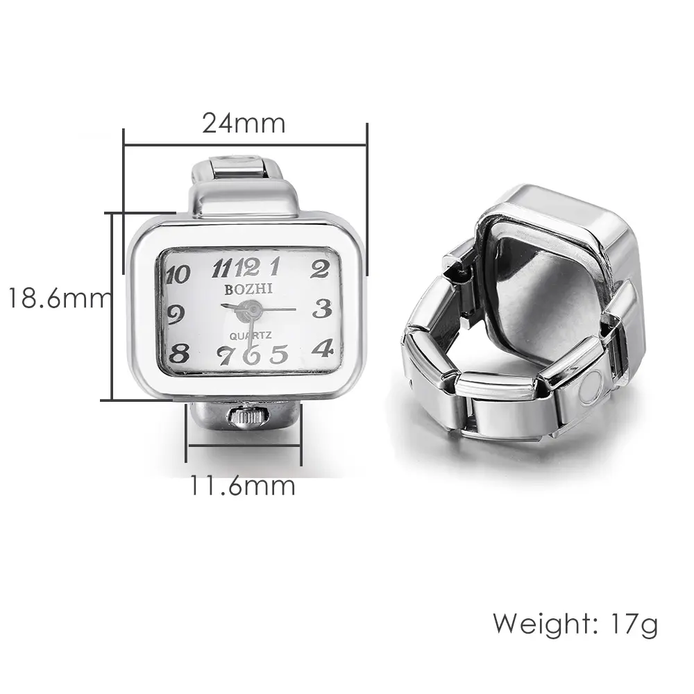 GEMOSA Creative Finger Watch Square Stainless Steel Italian Charm Link Clock Roman Quartz Watch Ring Trend Jewelry for Women Men