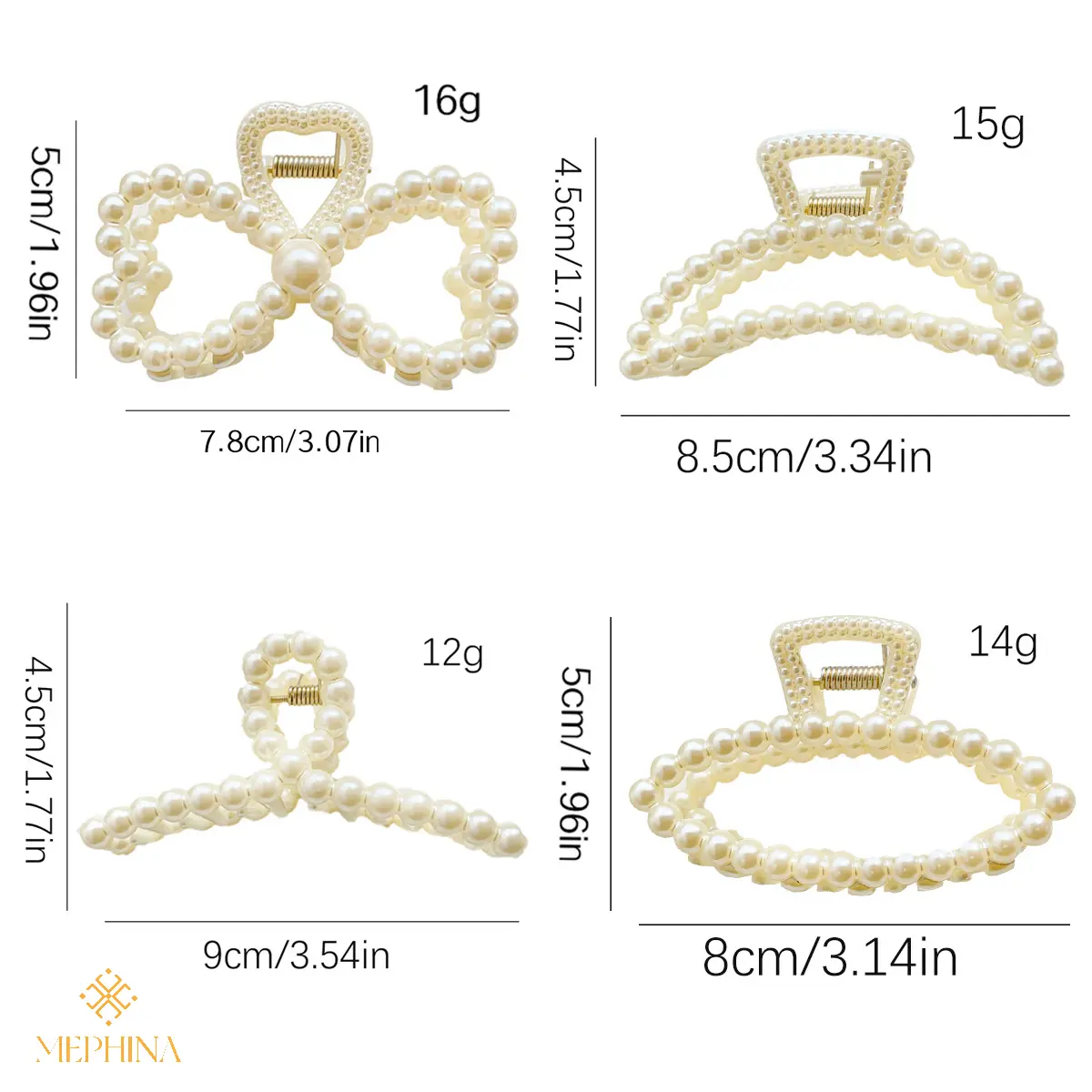 MEPHINA Classy Hair Claw Clips Pearl Hair Claws Delicate Hair Clips Pearl Hair Pins Elegant Hair Claws Accessories for Women