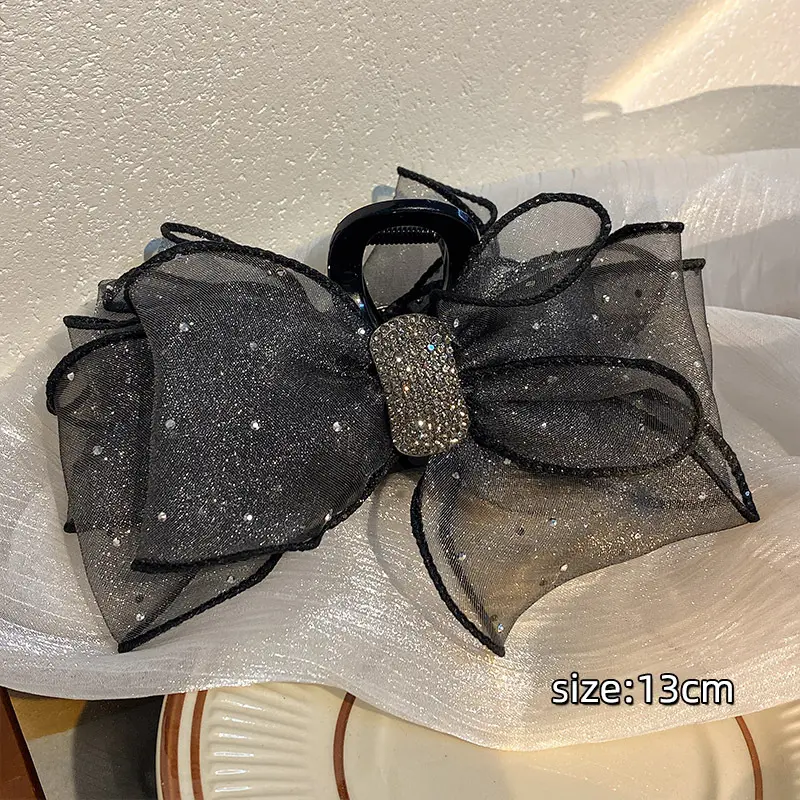 Elegant Mesh Bow Hair Clips Women Ponytail Claw Clip Sparkling Rhinestone Clips Hairpin Girls Headdress Hair Accessories Gifts