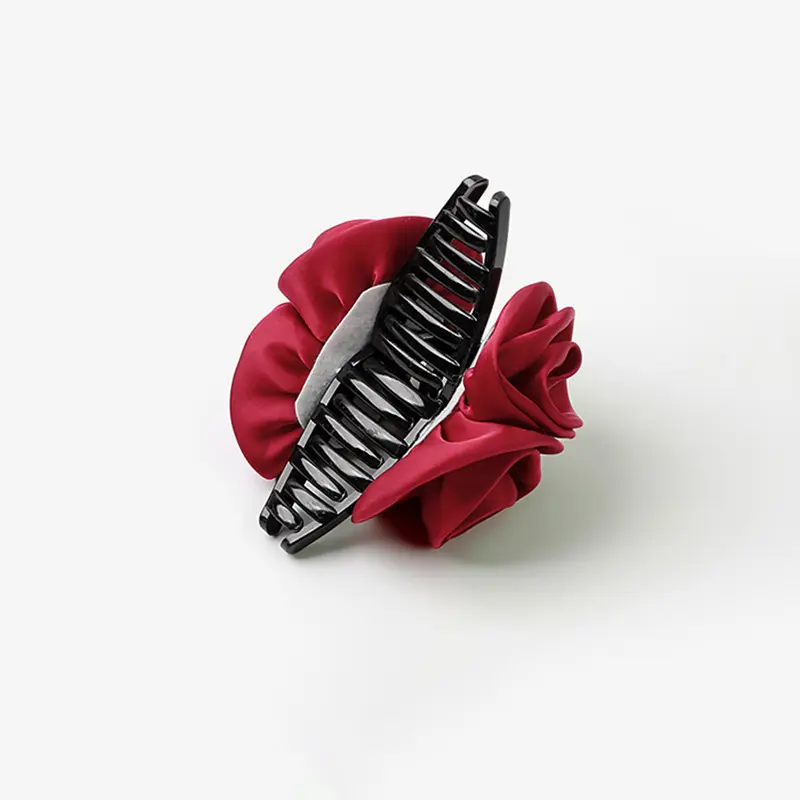 Elegant Vintage Satin Colour Rose Flower Hair Claw  Ponytail Holder Hair Clip Hairpin Women Girl Barrettes Hair Accessories