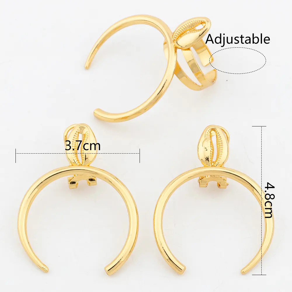 Dubai Jewelry Set for Women Gold Color Round Clip Earrings African Adjustable Circular Ring Luxury Wedding Jewelry Accessories