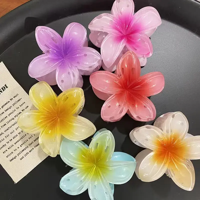 8CM Hair Claws Gradient Flower Acrylic Hair Clip Women Large Sweet Hair Claws Crab Clamp Barrettes Hawaiian Headwear Accessories
