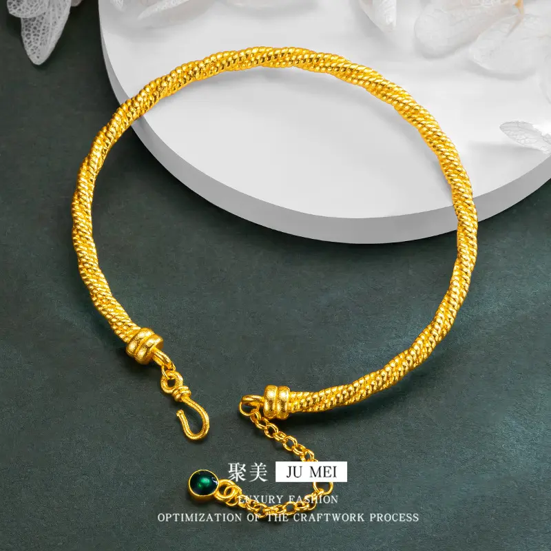 9999 24K  real gold store The same gold lady's opening bracelet with silk winding Fried Dough Twists bracelet is adjustable