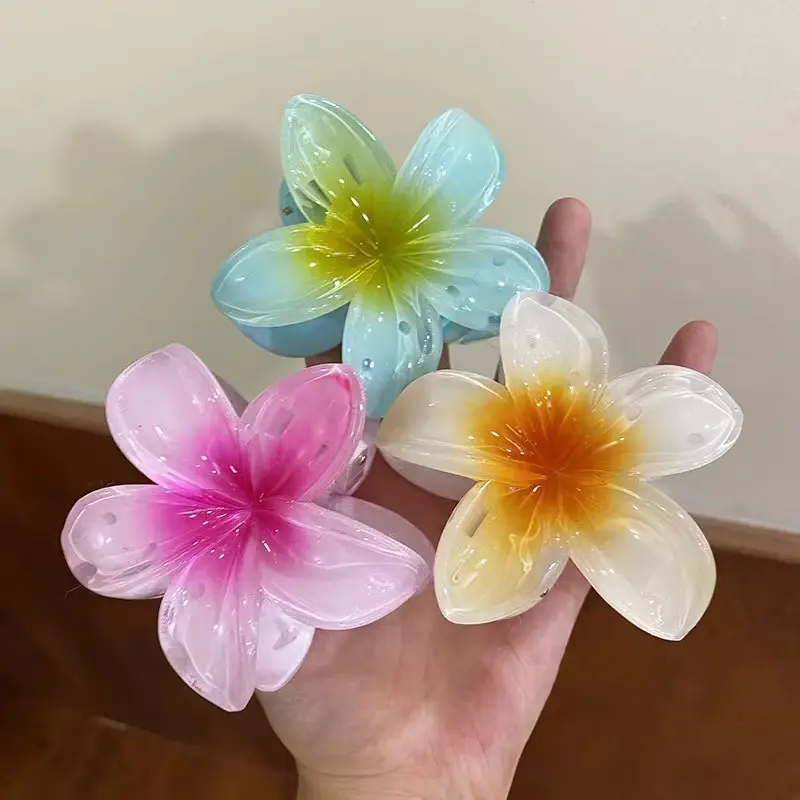 8CM Hair Claws Gradient Flower Acrylic Hair Clip Women Large Sweet Hair Claws Crab Clamp Barrettes Hawaiian Headwear Accessories