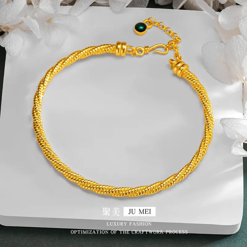9999 24K  real gold store The same gold lady's opening bracelet with silk winding Fried Dough Twists bracelet is adjustable