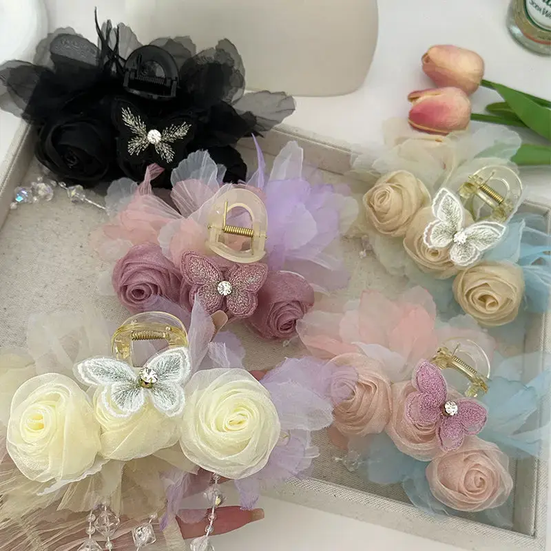 Exquisite Rose Tassel Hair Claw for Women Korean Style Headpiece Female Casual Hair Accessories Large Hair Clip New Headwear