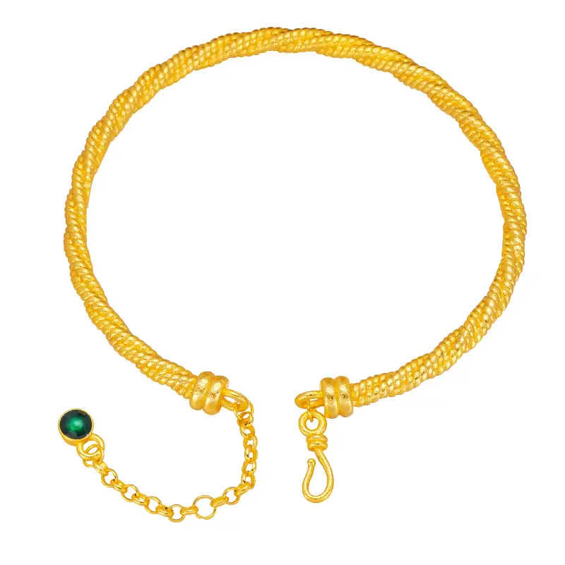 9999 24K  real gold store The same gold lady's opening bracelet with silk winding Fried Dough Twists bracelet is adjustable
