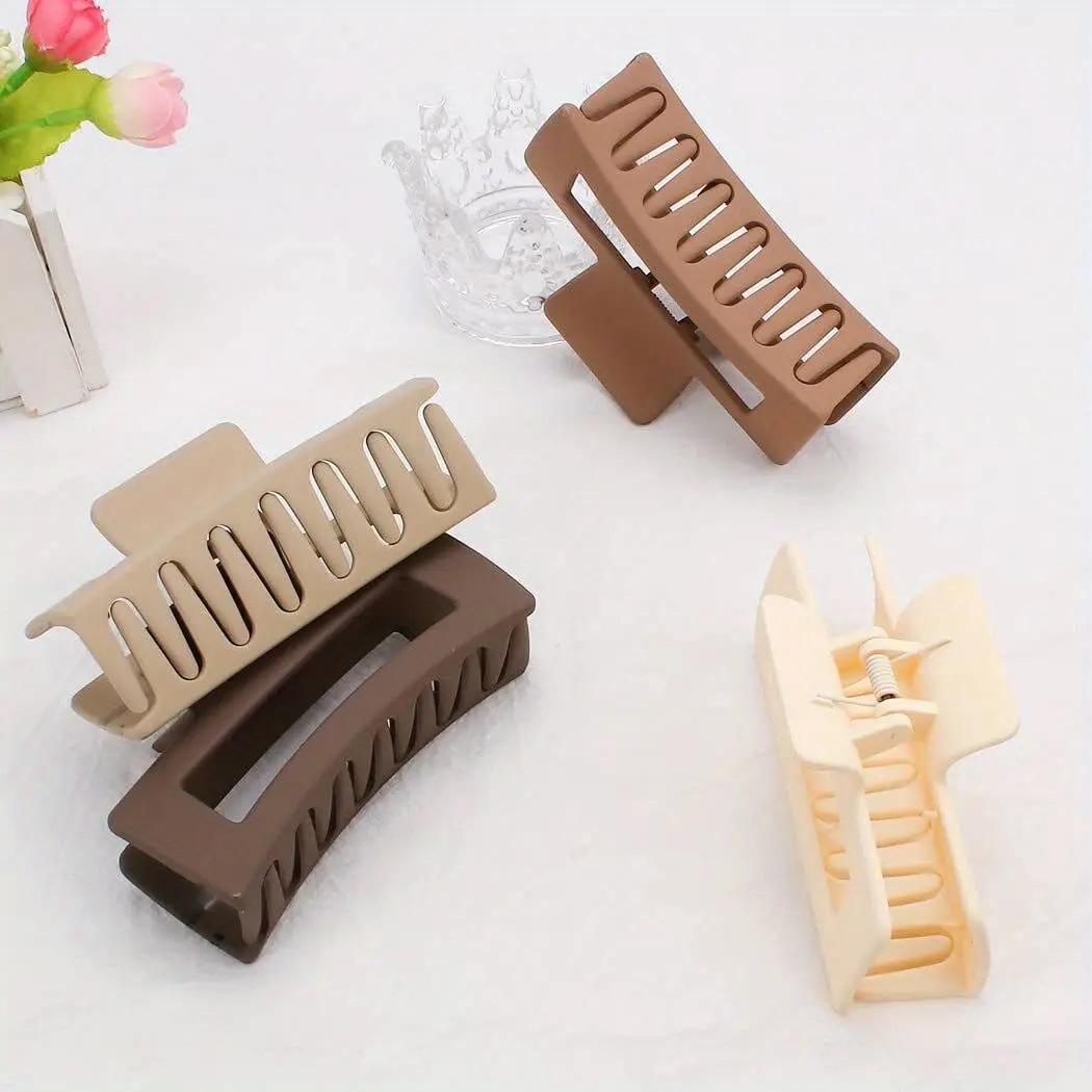 4Pcs Elegant Acrylic Claw Classic Solid Colors Large, Rectangular, Non-Slip Grip for Thick Long Hair Fashion Hair Accessories