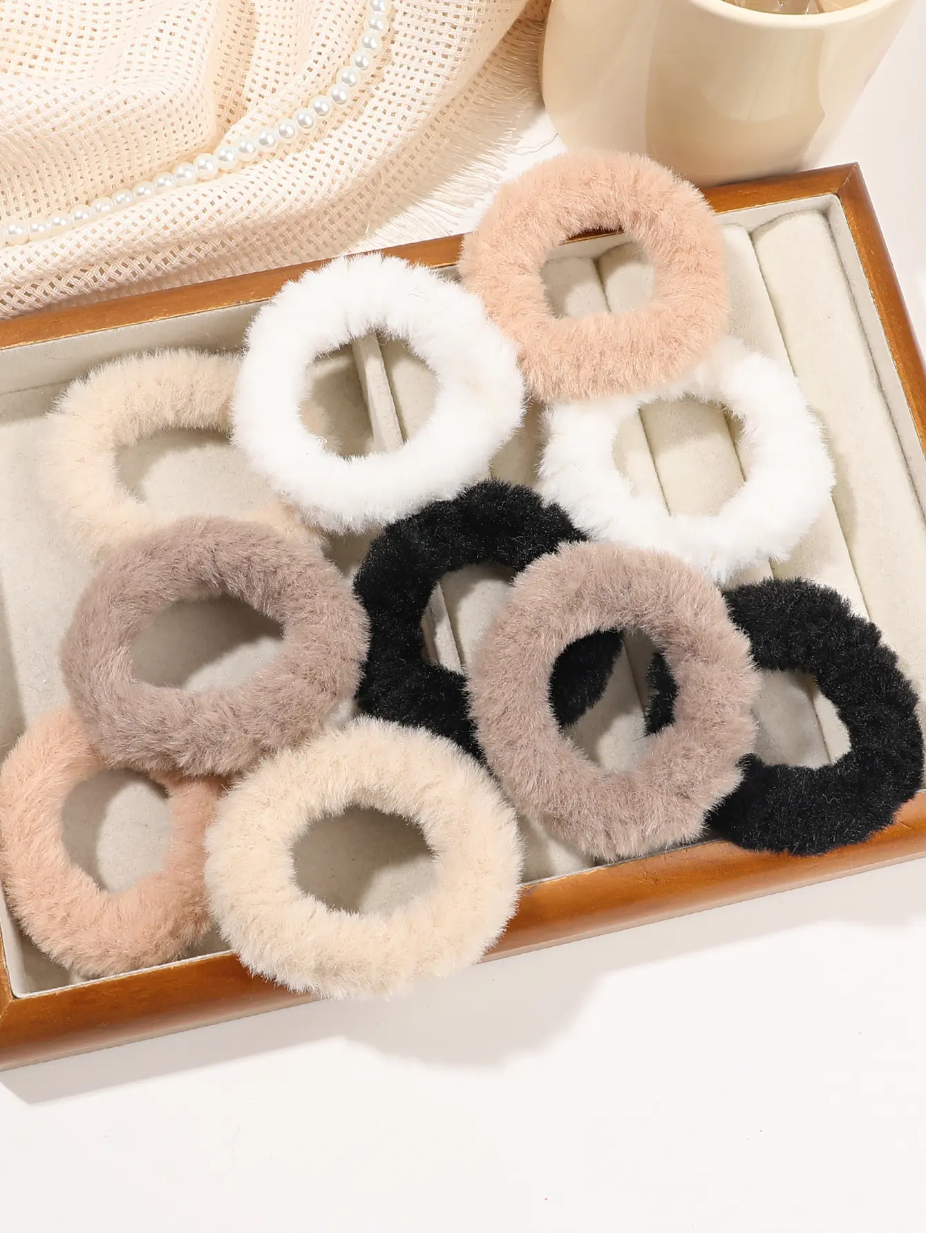 10Pcs Warm Colors Plush Elastic Soft Hair Ties,Gentle Style Scrunchies for Women,No Damage Hair Band Rubber Bands Accessories
