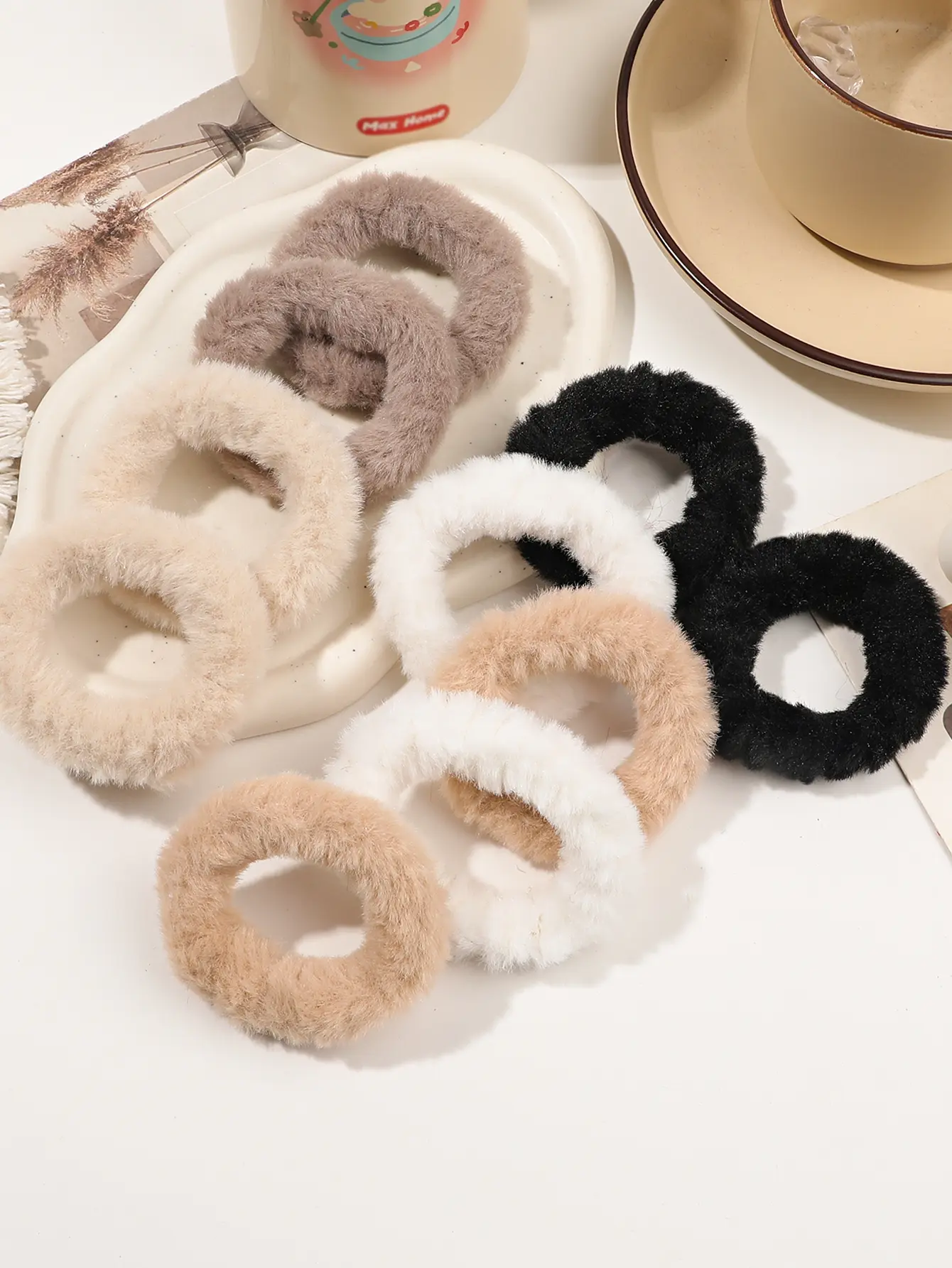 10Pcs Warm Colors Plush Elastic Soft Hair Ties,Gentle Style Scrunchies for Women,No Damage Hair Band Rubber Bands Accessories