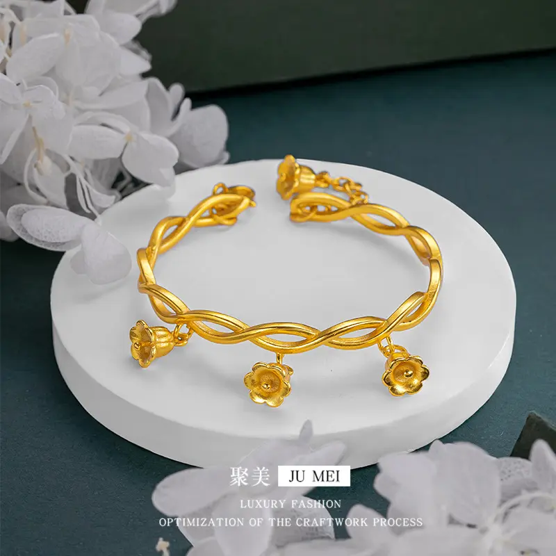 9999 24K real gold store same gold women's bracelet luxurious high-end adjustable bracelet